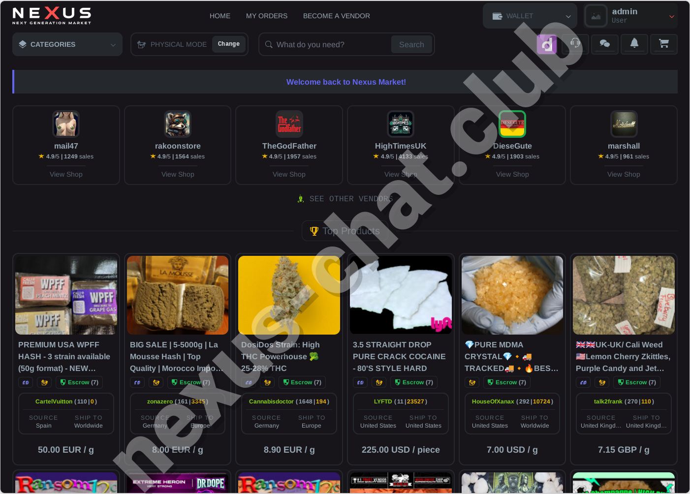 Official Nexus darknet market homepage view